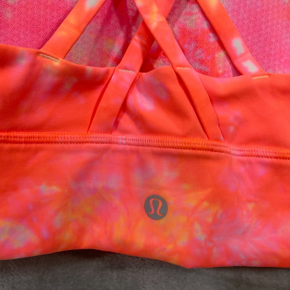 Lululemon Energy Bra High Neck Long Line Size 6 Grapefruit Pink Crossback - Picture 3 of 6